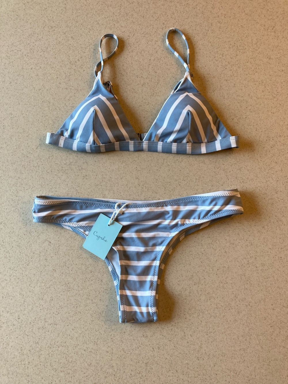 NWT Cupshe Light Blue and White Striped Triangle Bikini Women Size M